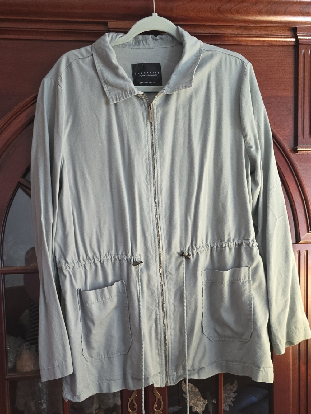 Sanctuary Sage Green Drawstring Zip Spring Jacket